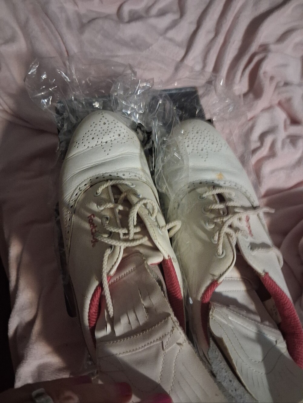Footjoy Kiltie Leather White Athletic Golf  Shoes with Pink Lining Size 8.5